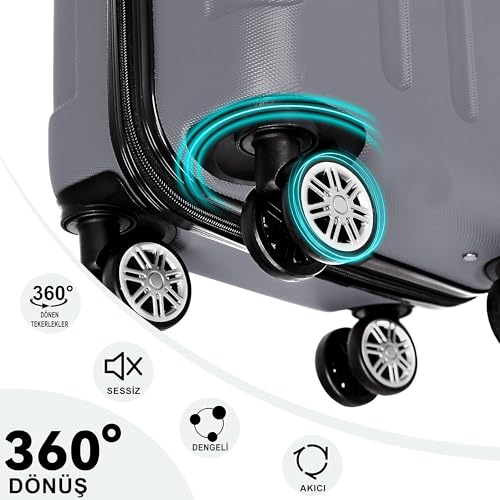 ANTHONY JACKSON 3 Piece ABS Luggage Set – Lightweight Suitcases with Spinner Wheels – 3 Different Sizes – TSA Lock – Hard Shell Travel Luggage for Men & Women - color: Antrasit