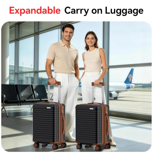 Carry On Luggage, Expandable Suitcase, PC, Black and Brown, 20 in - color: Black+Brown, size: 20in