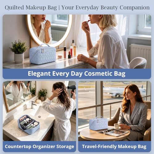 BOYATU Travel Makeup Bag Organizer: 3 Pcs Cosmetic Bag Set for Women Blue - color: C-Diamond Grid-Blue