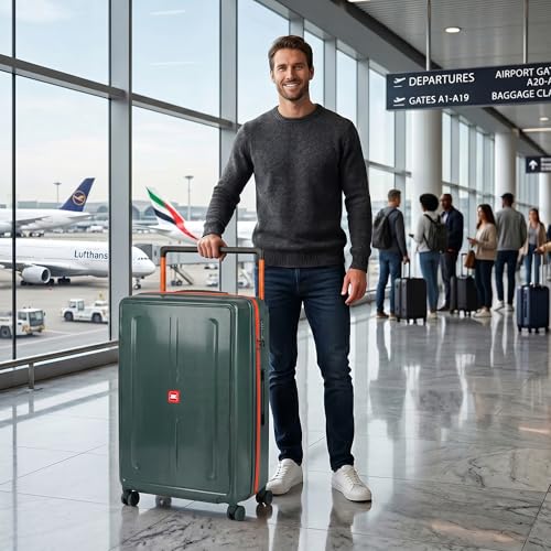 30" Luggage w/TSA LOCK,PC Hardshell Wide Handle Suitcase - color: Green, size: Checked-Large 30-Inch