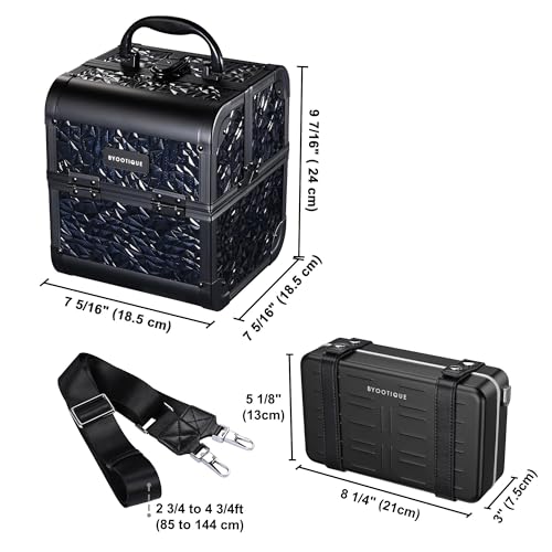 BYOOTIQUE Aluminum Hard Shell Purse with Strap Cosmetic Makeup Case Travel - color: Black With Travel Case