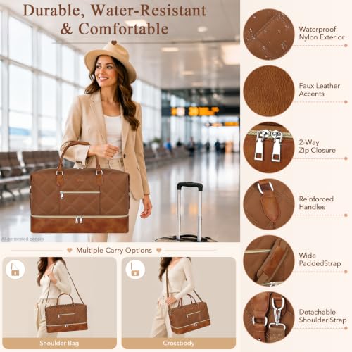 ITIEZY Weekender Bag for Women 21.5" Travel Duffel Large Carry On Bag 3PCS - color: 8c-Brown