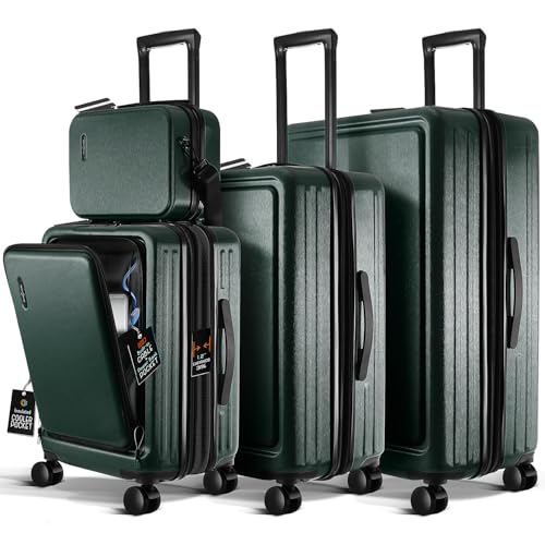TRAVELARIM 4 Piece Luggage Sets with Spinner Wheels, Travel Suitcase Set - color: Green, size: 4 Piece Set (20/24/28)
