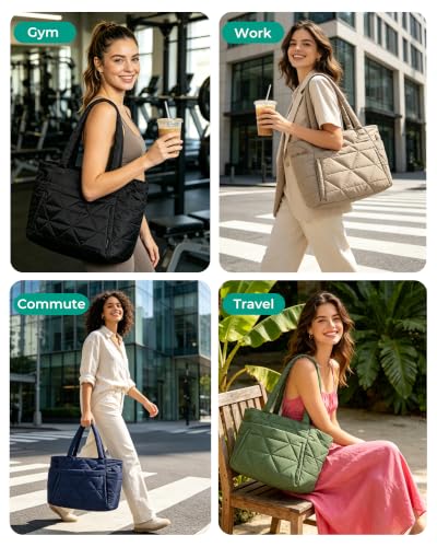 BAGSMART Tote Bag for Women, Puffer Tote Bag for Work Large Shoulder Bag - color: Navy Blue