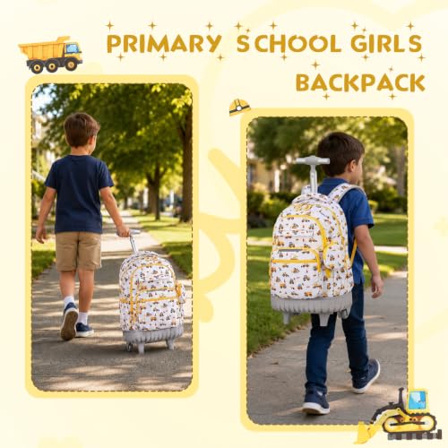 3 PCS Truck Rolling Backpack for Boys Girls with Lunch Bag - color: Grey Truck