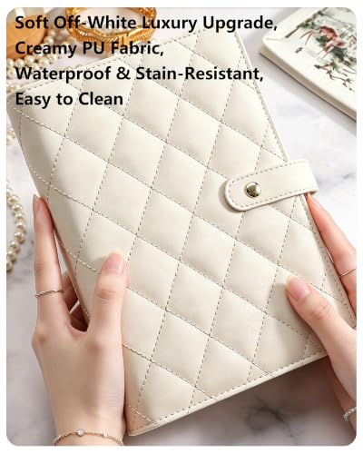 Travel Jewelry Organizer Book, PU Leather, 10 Interchangeable Pages, Rings, Necklaces, Earrings, Bracelets, Compact Portable Case, Off-White
