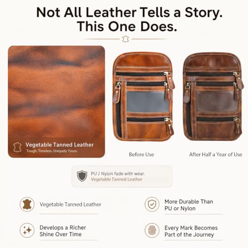Full Grain Leather Neck Wallet, RFID Blocking Passport Travel Pouch, Cognac - color: Cognac