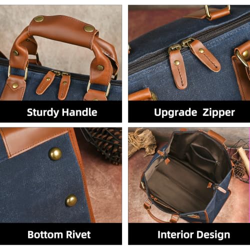 Canvas + Leather Travel Luggage Tote Duffle Gym Suitcase Weekender Overnight Bag For Men Male FB8151 (8151-The Blue) - color: The Blue
