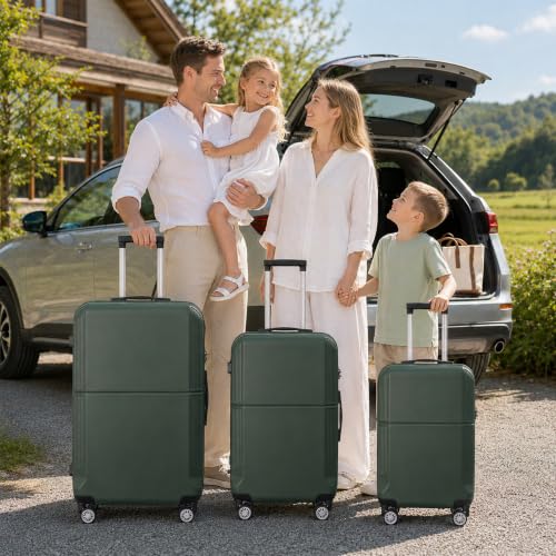 3-Piece ABS Hardshell Luggage Set, Lightweight Durable Suitcases with 4 Silent Spinner Wheels, TSA Lock & Scratch-Resistant Surface, 20"/24"/28", Dark Green - color: Dark Green+Solid