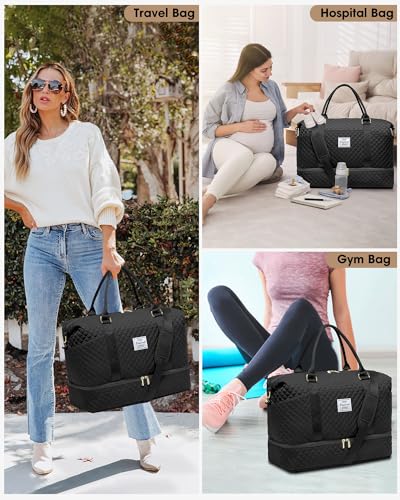 Travel Weekender Duffle Bag for Women: Overnight Bags with Shoe Compartment - color: 1-Black, size: X-Large