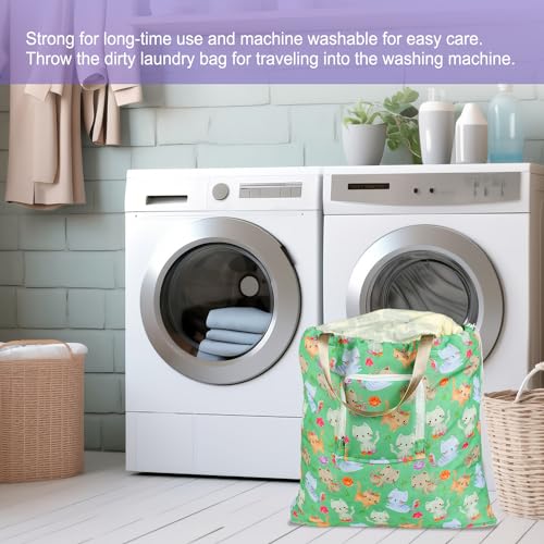 Foldable Travel Laundry Bag with Handle and Drawstring, 2 Pack Expandable Dirty Clothes Bags with Aluminum Carabiner and Zipper, Lightweight Laundry Hamper Liner for Travel, Camp, 20*19 inch - color: Dog & Cat
