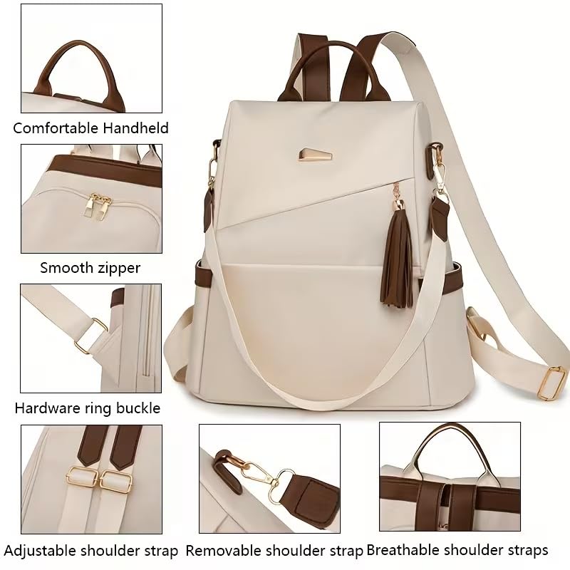 Anti Theft Backpack for Men and Women with Trendy Color Blocking, High End Travel Design, Commuting, Work and Casual Outings, Beige - color: Beige