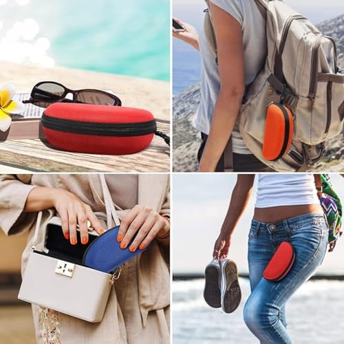 ZONLY 3 Pack Sunglasses Case Portable Travel Zipper Eyeglasses Case Hook With Cleaning Cloth - color: B-red+blue+orange