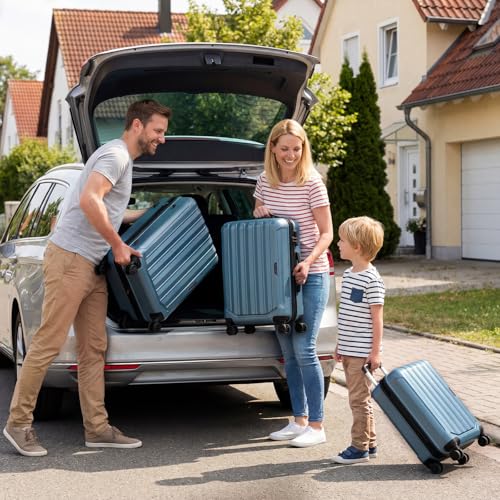 Goplus 3 Piece Luggage Set, 20/24/28 Inch Lightweight Hardshell Suitcases with 360° Spinner Wheels, Telescope Handles, Scratch-Resistant Shell for Business Family Travel (Vertical Stripe, Blue) - color: Blue, style: Vertical Stripe