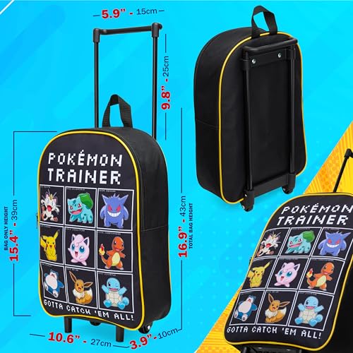 Pokemon Kids Foldable Trolley Suitcase 15”, 10.5 Litres 2 Wheels Black (S/15inch -10.5L, Black/Multi) - color: Black/Multi