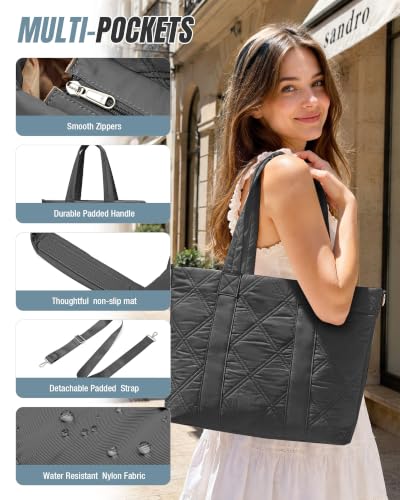 suradar Puffy Tote Bag for Women with Laptop Compartment Handbags - color: A3-dark Grey