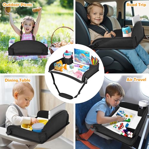 Kids Travel Tray for Car Seat, Road Trip Activities, Black - color: Black