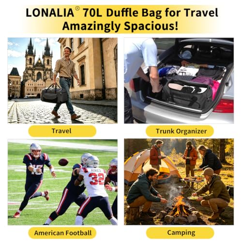 70L Mens Duffle Bag for Travel, Grey | Multi Pockets, Large Capacity, Heavy Duty for Weekender, Overnight, Sport, Gym, Camping - color: Grey