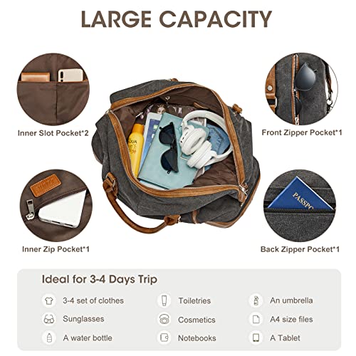S-ZONE Weekender Bag for Men Canvas Duffle Large Weekend Overnight Travel Carry On Tote Bag with Shoe Compartment Black | Anti-wrinkle Canvas,Adjustable Shoulder Strap,1 Main Compartment and 7 Pockets,with Shoe Compartment - color: B-Black