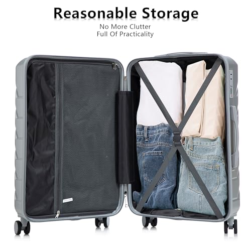 Campfun 3 Piece Luggage Sets, ABS Hardshell Suitcase Set with Double Spinner Wheels, Durable Lightweight Carry On Luggage for Travel & Business, 20/24/28 inch, Silver - color: Silver
