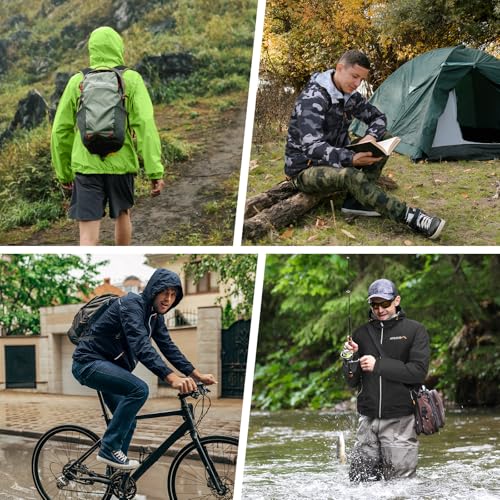 APEXUP Packable Rain Jacket Men Waterproof Lightweight Raincoat with Hood - color: Camo, size: Medium