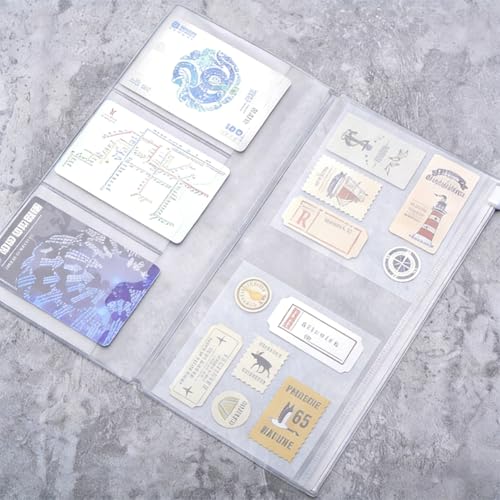 CRASPIRE 8Pcs Travelers Notebook Zipper Refill Pocket File Folder with 4Pcs Nylon Travel Journal Elastics 4Pcs Standard Size PVC Clear Pockets Rectangle Organizers for Card Passport Document Storage - style: 4 Sets Clear Standard Size: Pocket+Rope