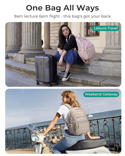 BAGSMART Travel Backpack for Women, 15.6" College Laptop Backpack, Beige - color: Vanilla, size: Standard 15.6 Inch