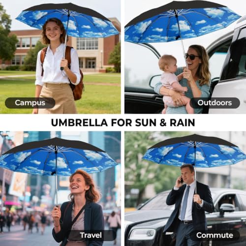 ZDSSM Inverted Umbrella for Rain, Compact Windproof Auto Open Close - color: High Clouds