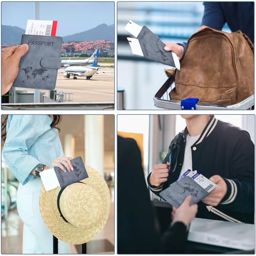 Passport Holder Cover Wallet Case RFID Blocking Card Slot Travel Essentials - color: Navy Grey
