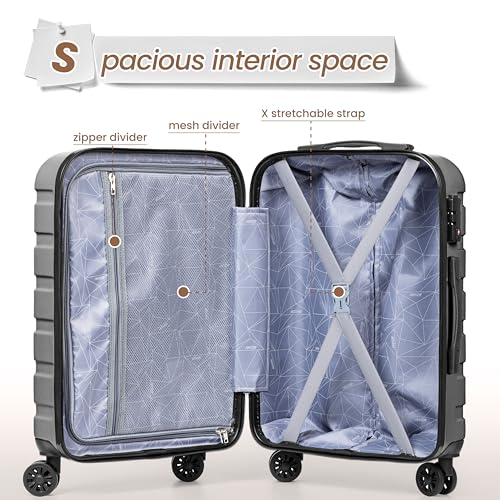 AnyZip Luggage Sets 3 Piece Hardshell Suitcase Set PC ABS Lightweight Travel Suitcases with 4 Double Spinner Wheels TSA Lock 20 24 28 Inch Silver - color: Silver, size: 3 piece set (20/24/28)