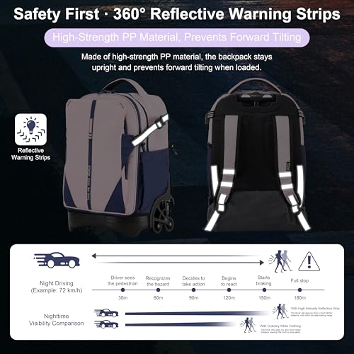 NEW TILAMI 18 Inch Expandable Rolling Backpack Stair-Climbing for School - color: Purple