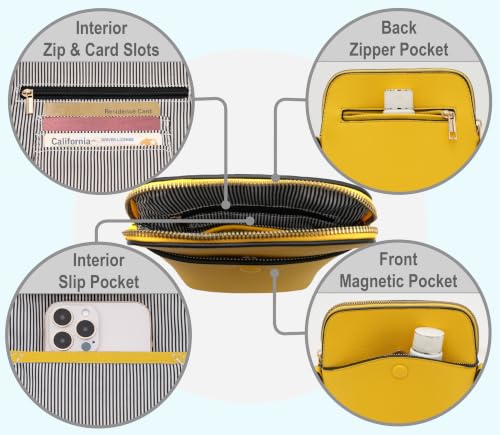 Solene Small Crossbody Bag with Gold Hardware, Mini Shoulder Purse with Adjustable Strap - color: Yellow