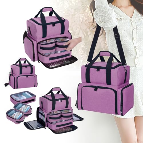 Large Makeup Bag with 3 Removable Case and 2 Removable Dividers,Purple - color: Purple