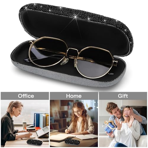 Soleebee Bling Hard Shell Eyeglasses Case, Crystal Protective Glasses Case Fits Most Glasses Portable Travel Sunglasses Case - color: Black