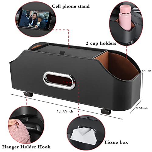 Car Seat Back Organizer with Cup Holders, Tissue Box & Hooks, Black - color: Black