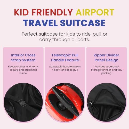 Bioworld Cars Kids Luggage 15" Ride-On Travel Bag for Boys and Girls - color: Cars Smiley Red