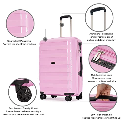 GinzaTravel PP material 3-piece expandable luggage sets with Spinner Wheels, Suitcase with TSA Lock,Large Luggage for Family Travel carry on 20/24/28,Light pink color - color: Light pink