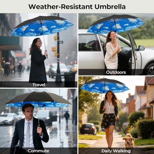 LLanxiry Compact Travel Umbrella, Windproof Automatic Umbrellas for Rain - color: Inverted-Starry Sky, size: 44 Inch