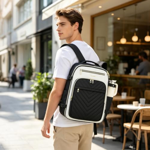 VANKEAN 40L Water- Resistant Laptop Backpack for Women College - color: Beige/Black, size: 40L