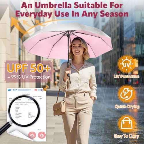 ZOMAKE UV Umbrella for Sun Protection, Travel Compact Sun Umbrellas 46Inch - color: A:Silver,Pink