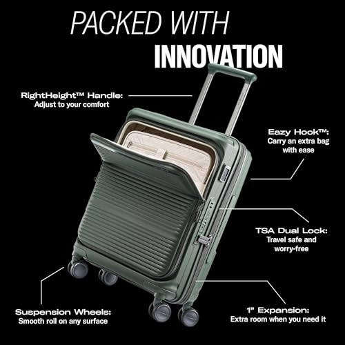 Samsonite Paralux Carry-On Luggage - Innovative Design - Quick Access Front Pocket - Dual Suspension Wheel Technology - TSA Lock - Expandable - Includes Removable Packing Cubes - Olive - color: Olive