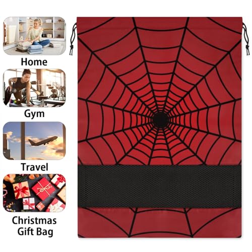 Red Web Travel Shoe Bag Waterproof Portable Shoe Bags for Storage with Drawstring Breathable Mesh Washing Organizer for Laundry Sneakers Boots Dance Shoes