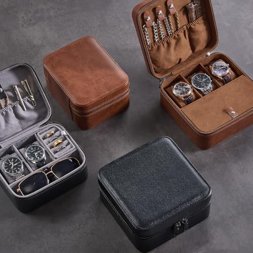 ProCase Travel Watch Case, 3 Slots Mens Jewelry Box -Lightbrown - color: Lightbrown, size: 3-Slot