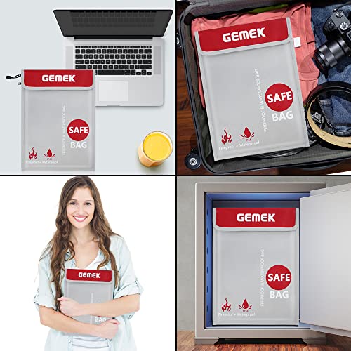 Fireproof Document Bag (2000℉) Upgraded 2 Pockets, GEMEK 15”x 11” Fireproof and Waterproof Money Bag Fireproof Safe Storage for Money, Documents, Jewelry and Passport (Silver - 2 Zipper) - color: Silver - 2 Zipper