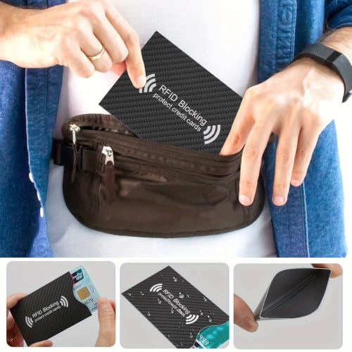 Shudyear RFID Blocking Credit Card Sleeve Protectors – One Card One Use Slim Wallet Inserts for Credit Cards, Debit Cards & ID Protection (Black carbon fiber pattern -5pcs) - color: Black carbon fiber pattern -5pcs