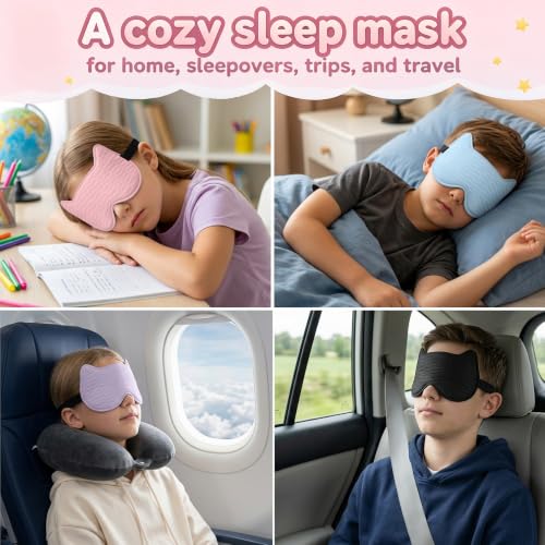 Kids Sleep Mask, 3D Contoured Kids Eye Mask for Sleeping - color: Pink