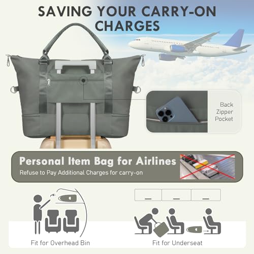 WOOMADA Weekender Overnight Bag for Women, Shoulder Travel Duffel with Shoes Compartment,Gym Bag with Toiletry Bag - color: Army Green