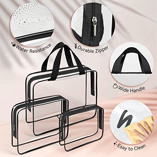 TISRATOK 10 PCS Clear Travel Bags for Toiletries, Clear Makeup Bags (Black) - color: Black