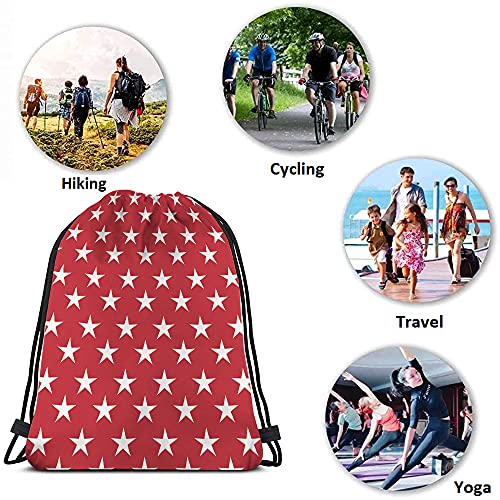 White Stars Drawstring Bags Backpack Bag Abstract USA Star Design On The Red Background Cool Symbol Sign Sport Gym Sack Drawstring Bag String Bag Yoga Bag for Men Women - color: Multi-a61