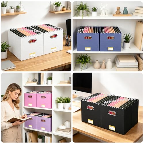 BALEINE 8PK File Organizer Box, Cardboard File Folder Organizer with Handle - color: Pink, style: 8PK